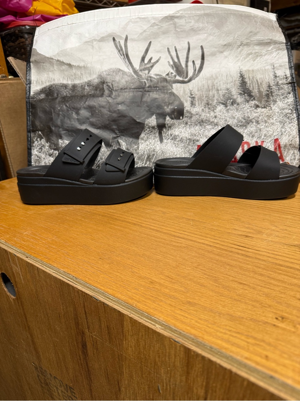CROCS Brooklyn Buckle Black LiteRide Platform Sandals - Picture 3 of 9